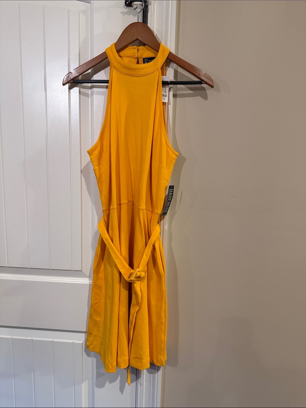 Sleeveless High-Neck Tie-Waist Dress